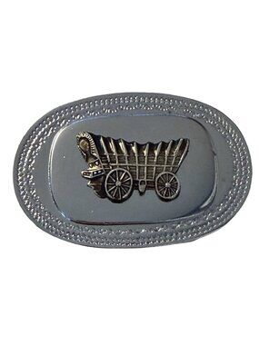 Vintage Covered Wagon Belt Buckle Silver Tone Western Pioneer Hong Kong